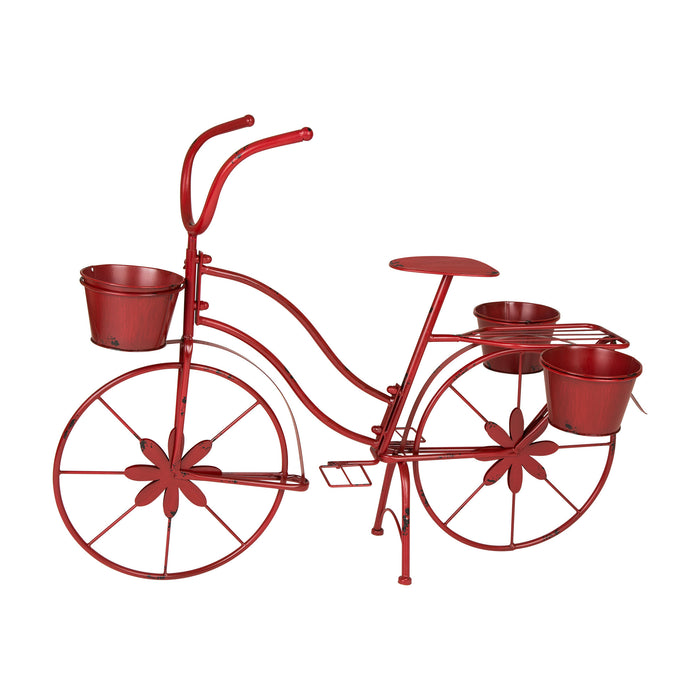 25.98" H Hand Painted Red Metal Standing  Bicycle Plant Stand