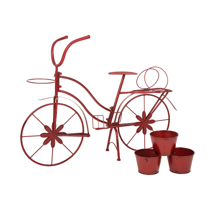 25.98" H Hand Painted Red Metal Standing  Bicycle Plant Stand