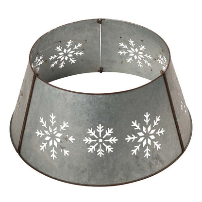 26"D Snowflake Die Cut Metal Tree Collar with Light String