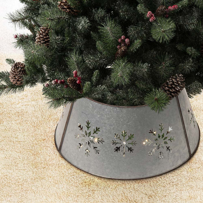 26"D Snowflake Die Cut Metal Tree Collar with Light String