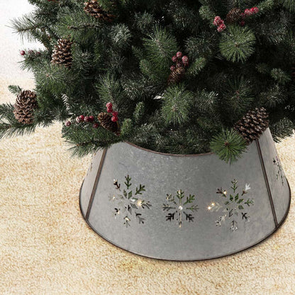26"D Snowflake Die Cut Metal Tree Collar with Light String