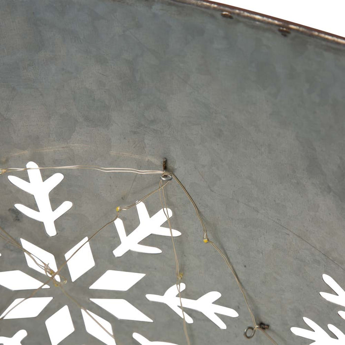 26"D Snowflake Die Cut Metal Tree Collar with Light String