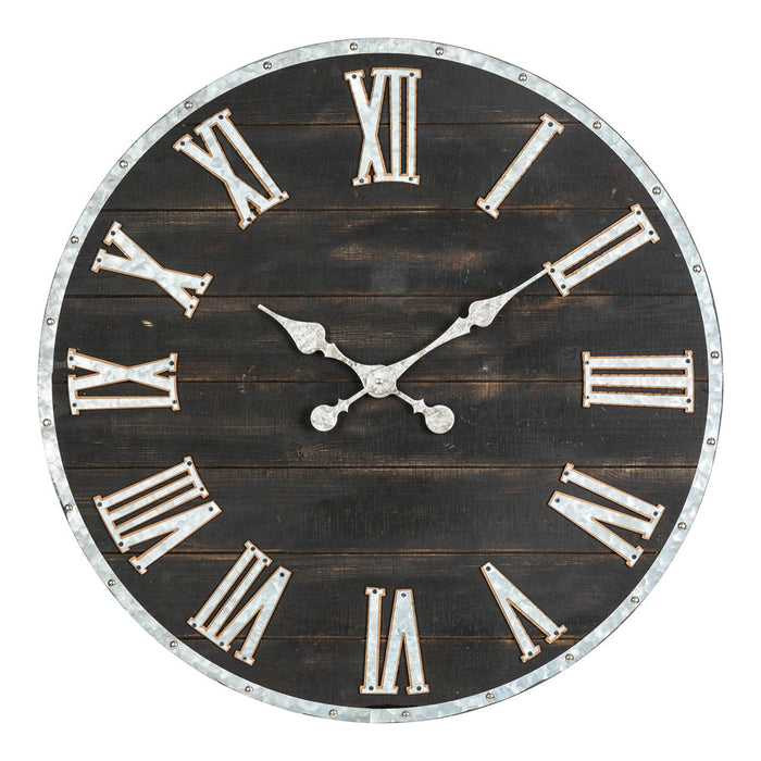 27.56"D Oversized Farmhouse Wooden & Galvanized Round Wall Clock