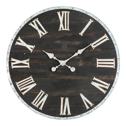 27.56"D Oversized Farmhouse Wooden & Galvanized Round Wall Clock