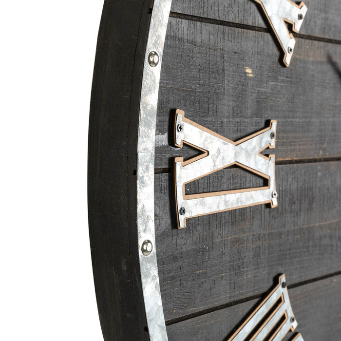 27.56"D Oversized Farmhouse Wooden & Galvanized Round Wall Clock