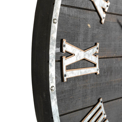 27.56"D Oversized Farmhouse Wooden & Galvanized Round Wall Clock