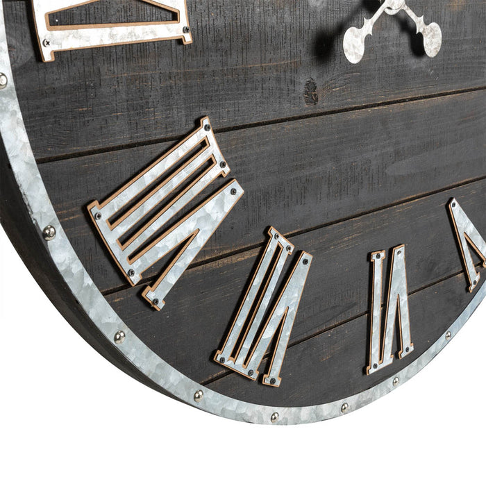 27.56"D Oversized Farmhouse Wooden & Galvanized Round Wall Clock