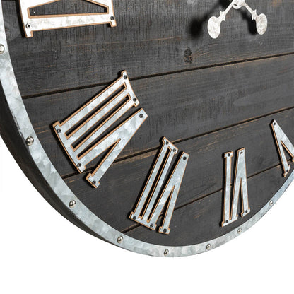 27.56"D Oversized Farmhouse Wooden & Galvanized Round Wall Clock