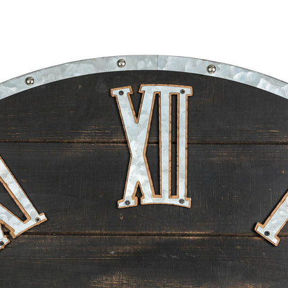 27.56"D Oversized Farmhouse Wooden & Galvanized Round Wall Clock