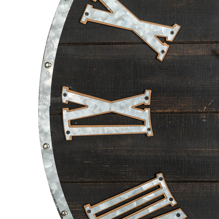 27.56"D Oversized Farmhouse Wooden & Galvanized Round Wall Clock