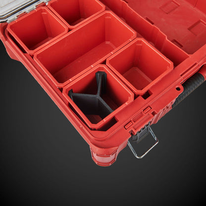 Red tool case with 3-Way Standard Single Bin Divider (MP) on a dark background