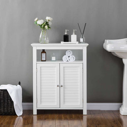 32" H Wooden Floor Storage Cabinet with  2 Shutter Door, White