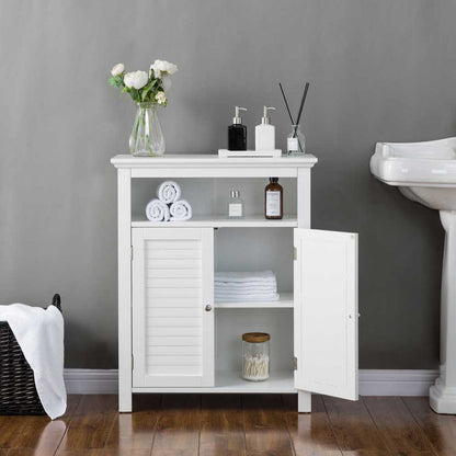 32" H Wooden Floor Storage Cabinet with  2 Shutter Door, White