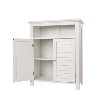 32" H Wooden Floor Storage Cabinet with  2 Shutter Door, White