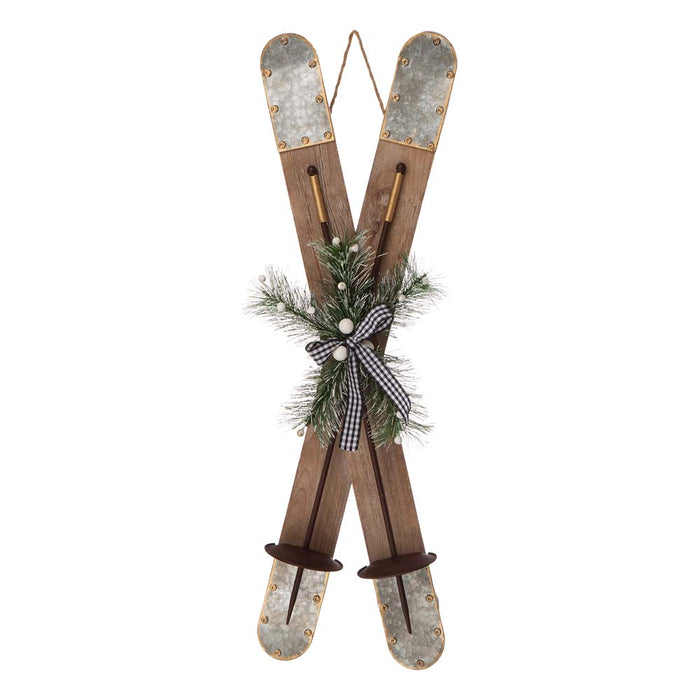 35"H Christmas Wooden/Galvanized Ski Décor