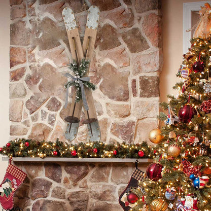 35"H Christmas Wooden/Galvanized Ski Décor