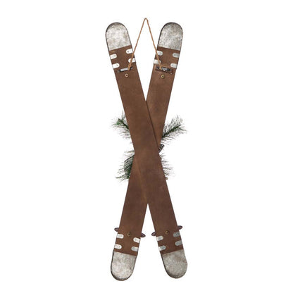 35"H Christmas Wooden/Galvanized Ski Décor