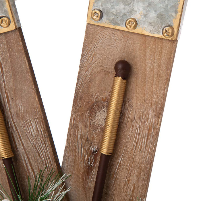 35"H Christmas Wooden/Galvanized Ski Décor