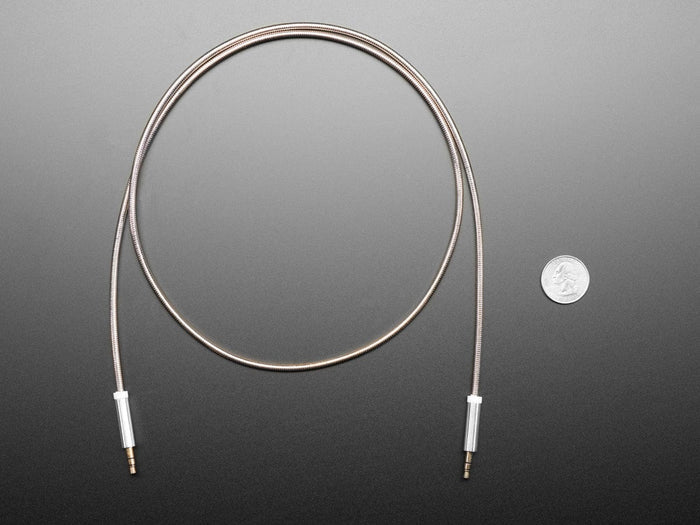 3.5mm Stereo Male/Male Audio Cable - Silver Metal - 1 meter long by The Pi Hut - The Pi Hut