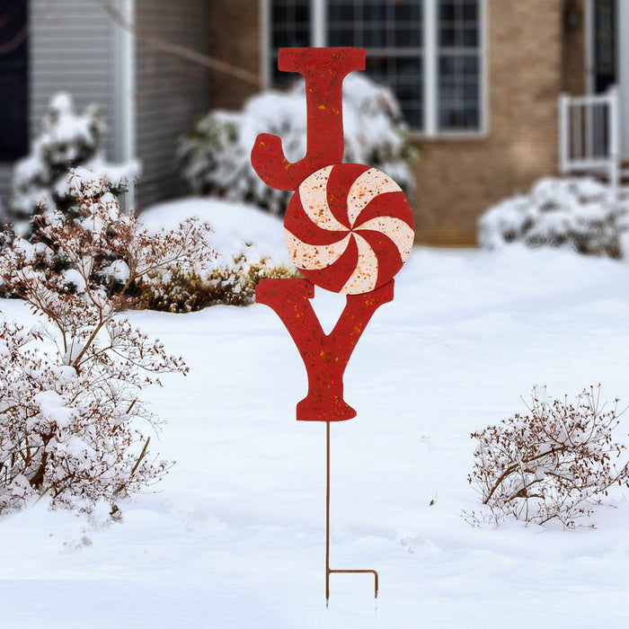 36.02"H Rusty Metal "JOY" Yard Stake or Wall Décor