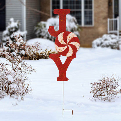 36.02"H Rusty Metal "JOY" Yard Stake or Wall Décor