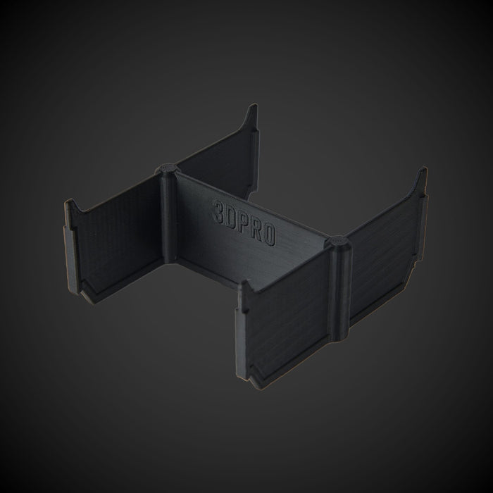 Black 3D-printed object with '3DPRO' branding on a dark gray background