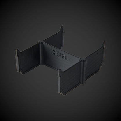 Black 3D-printed object with '3DPRO' branding on a dark gray background