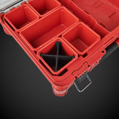 Red tool case with4-Way Standard Single Bin Divider (MP) on a dark background