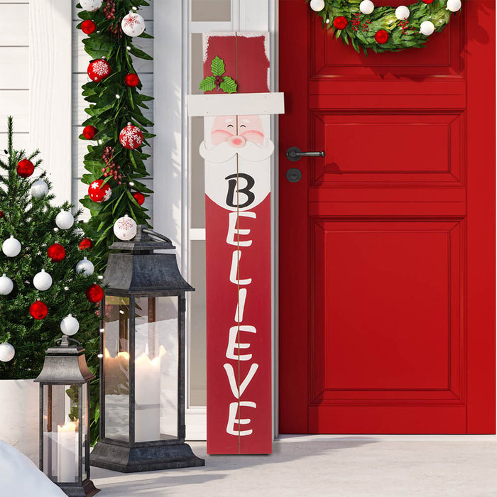 42.00"H Christmas Wooden Santa Porch Sign - BELIEVE