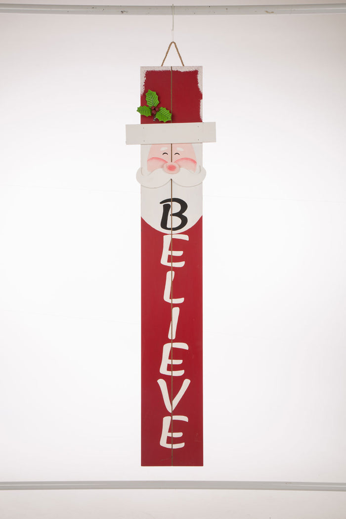 42.00"H Christmas Wooden Santa Porch Sign - BELIEVE