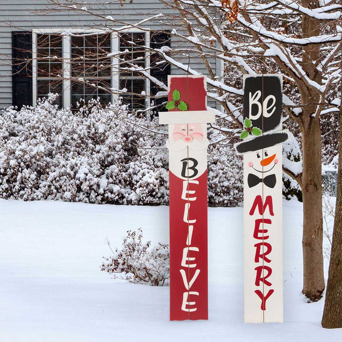 42.00"H Christmas Wooden Santa Porch Sign - BELIEVE