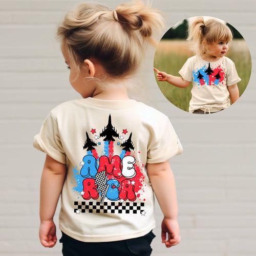 4th of July Red White and Blue Jets Front and Back T-shirt