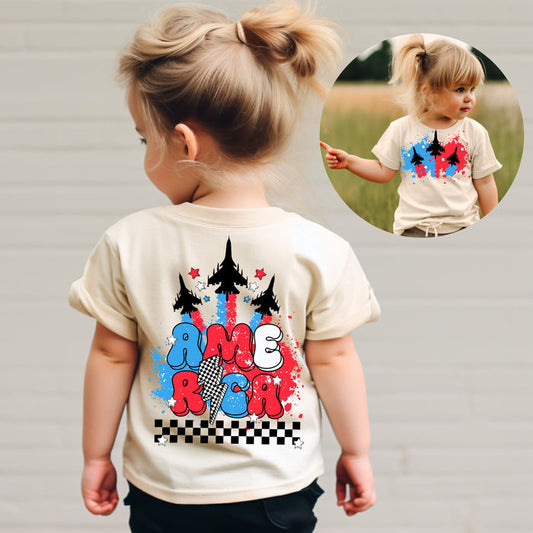 4th of July Red White and Blue Jets Front and Back T-shirt