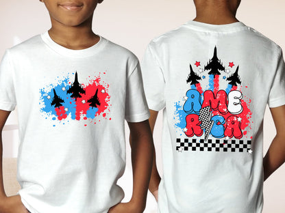 4th of July Red White and Blue Jets Front and Back T-shirt