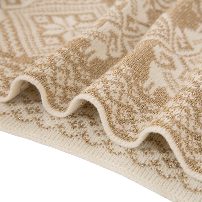 50"L*60"W Knitted Acrylic Beige Throw Blanket w/Tassels
