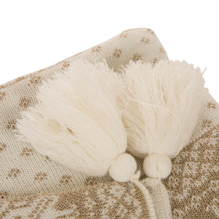 50"L*60"W Knitted Acrylic Beige Throw Blanket w/Tassels