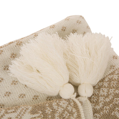 50"L*60"W Knitted Acrylic Beige Throw Blanket w/Tassels