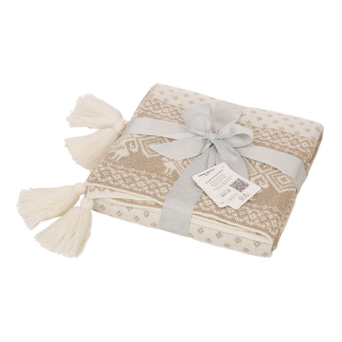 50"L*60"W Knitted Acrylic Beige Throw Blanket w/Tassels