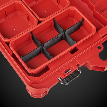 Milwaukee tool box with black 6-Way Low Double Bin Divider (MP)