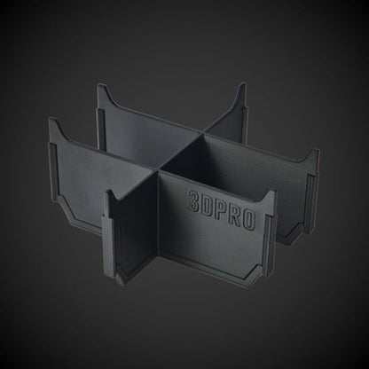 Black 3D-printed 6-Way Low Single Bin Divider (MP) with '3DPRO' branding on a dark background