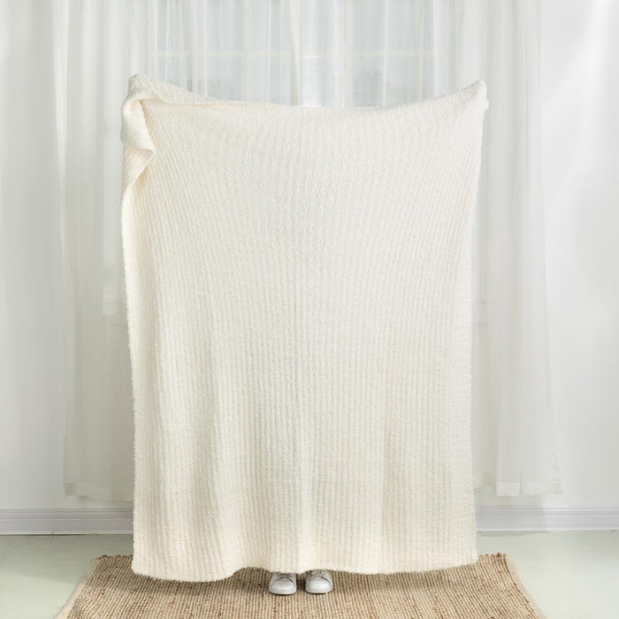 60"L*50"W Knitted Polyester Beige Feather Yarn Throw Blanket 800g