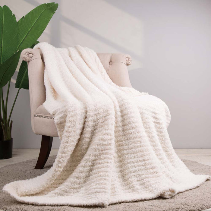 60"L*50"W Knitted Polyester Beige Feather Yarn Throw Blanket 800g