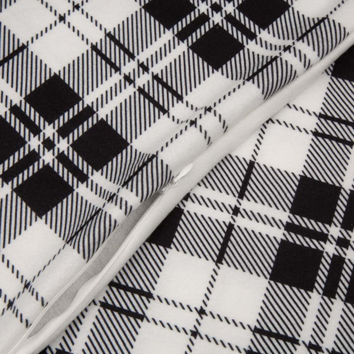 72"L*48"W Polar Fleece Black & White Plaid Reversible Duvet Cover