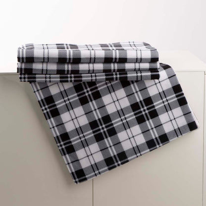 72"L*48"W Polar Fleece Black & White Plaid Reversible Duvet Cover