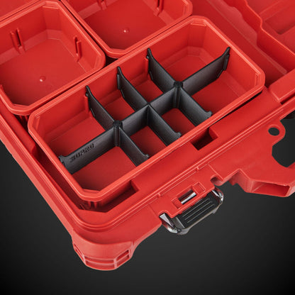 Red tool organizer with black 8-Way Low Double Bin Divider (MP)