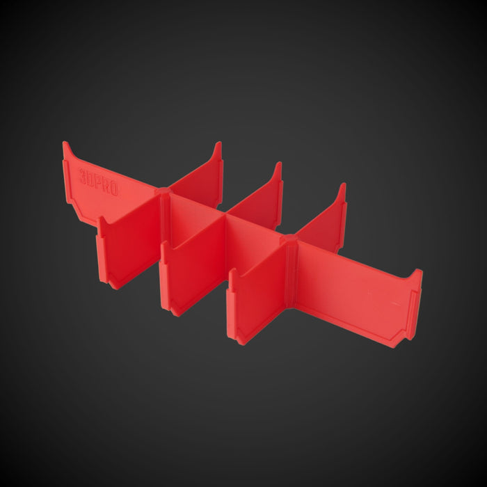 Red 8-Way Low Double Bin Divider (MP) with '3DPRO' customized text