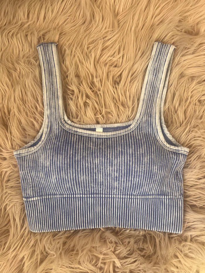 Zenana Washed Ribbed Square Neck Bralette
