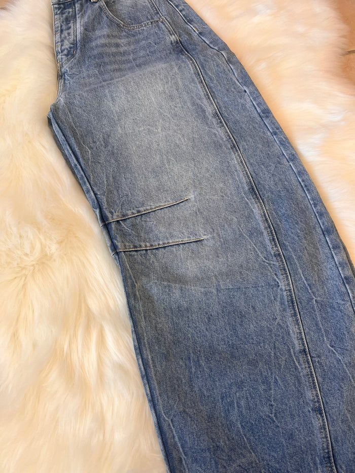 ee:some Mineral Washed Barrel Denim Pants