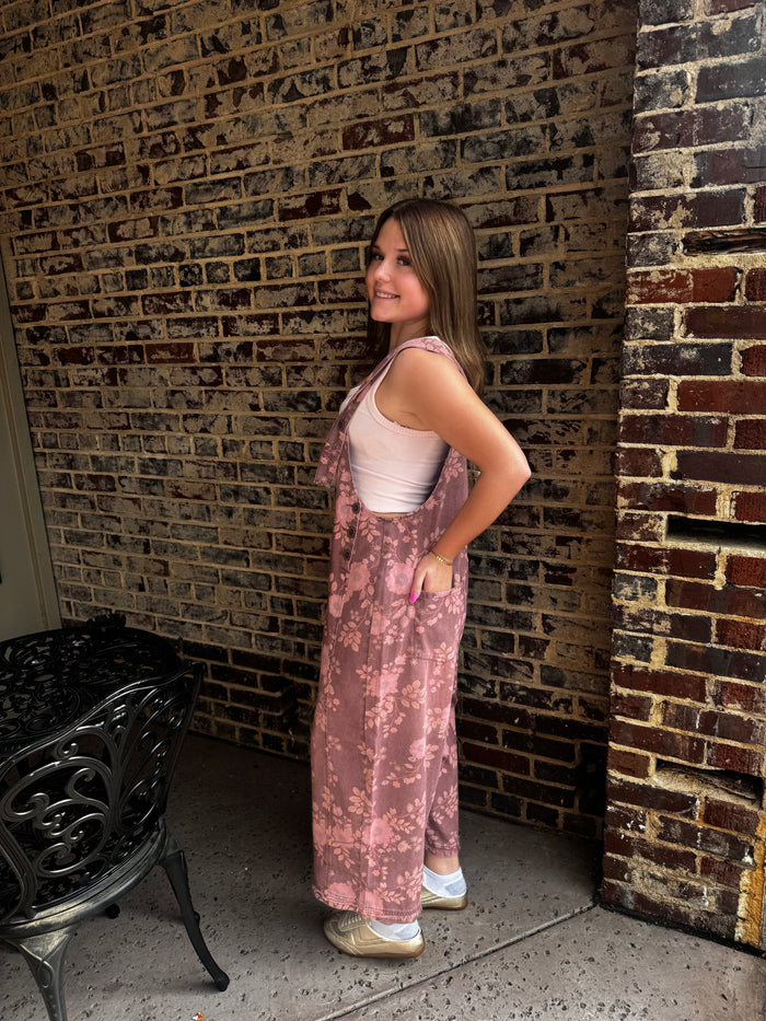Wanna Be Washed Floral Oversized Overalls