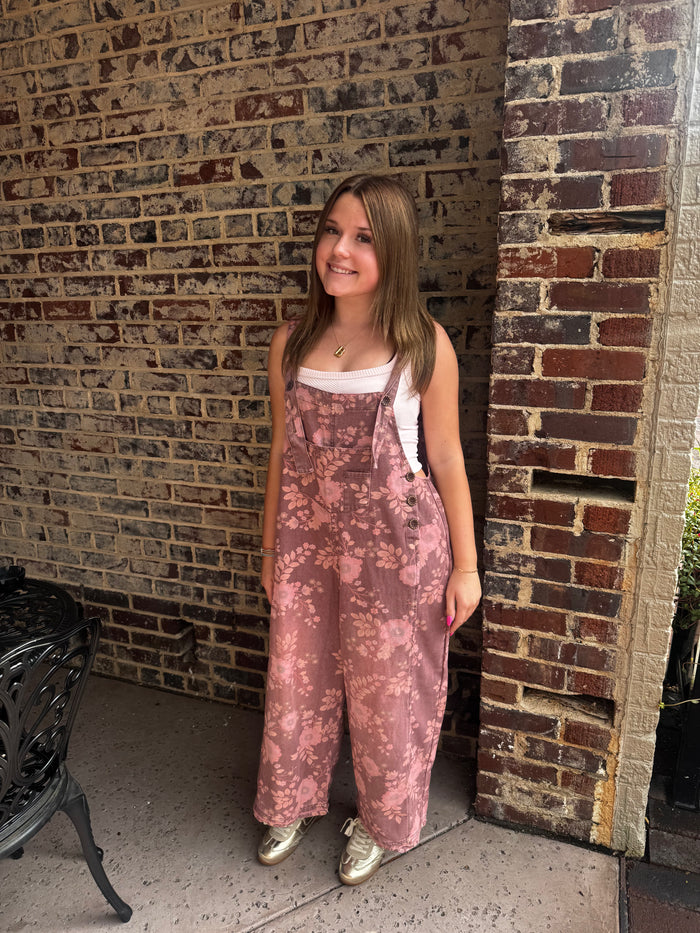 Wanna Be Washed Floral Oversized Overalls